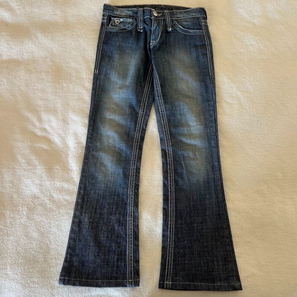 Plastic by Gly Women's Jeans Low-Rise Boot Cut Fading Distressed Y2K, Size 27